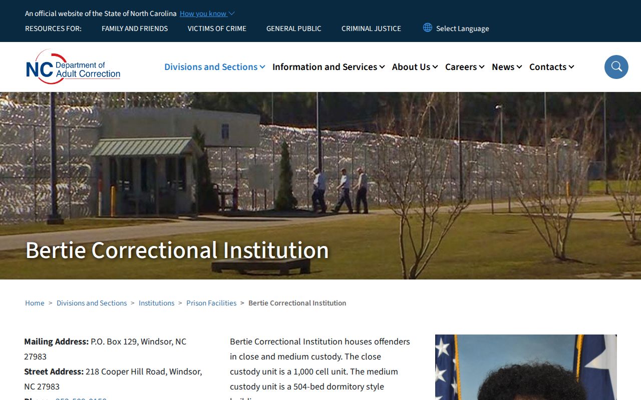 Bertie County arrest history and Bertie Correctional Institution distinction