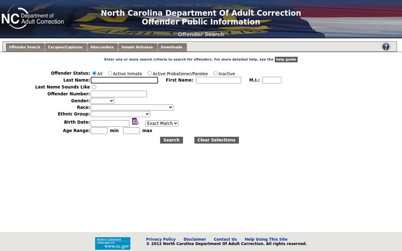 Bertie County arrest history NCDAC offender search form