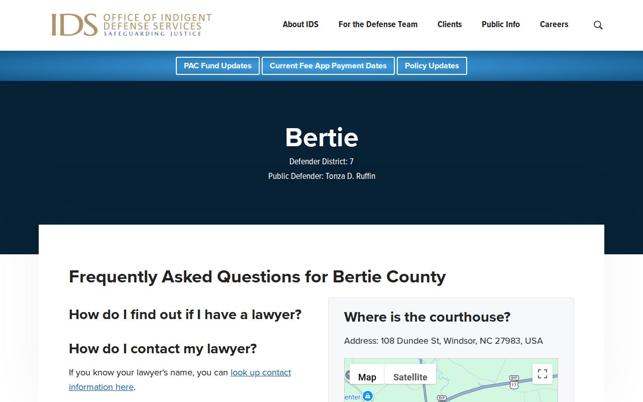 Bertie County criminal court case indigent defense services