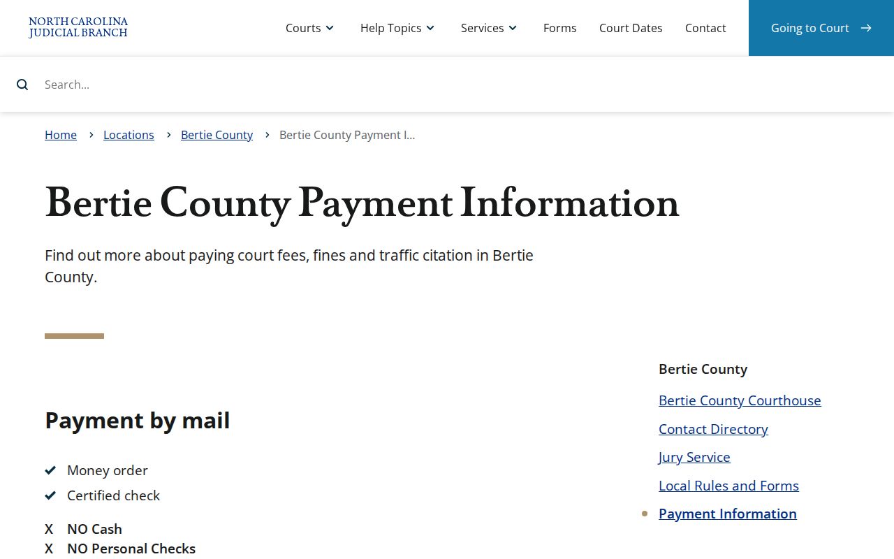 Bertie County criminal court payment and clerk information