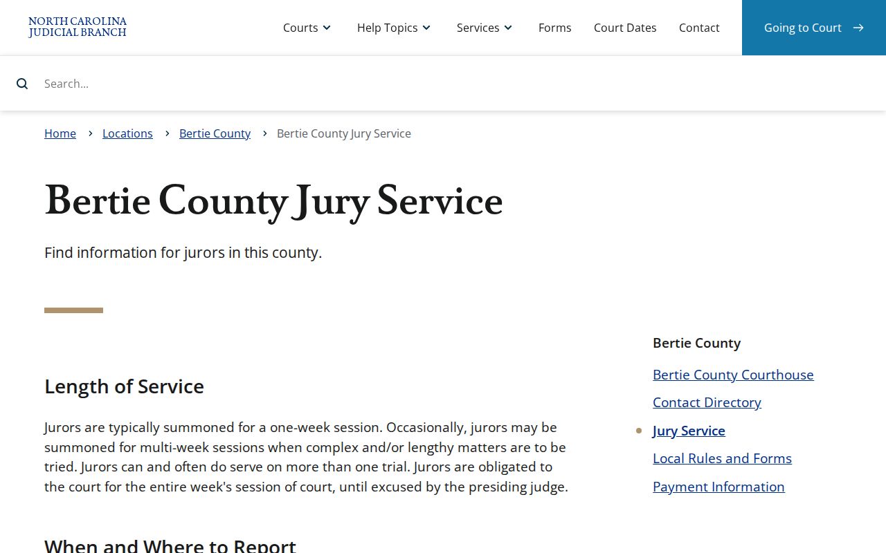 Bertie County criminal court jury service information