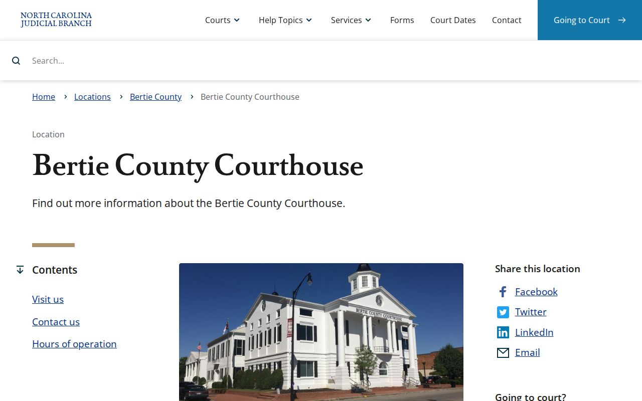Bertie County criminal history courthouse contact page
