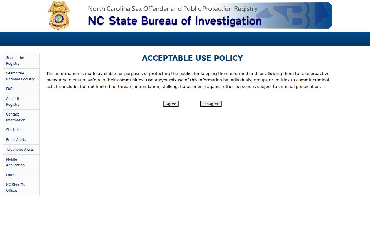 Bertie County sex offender registry search interface